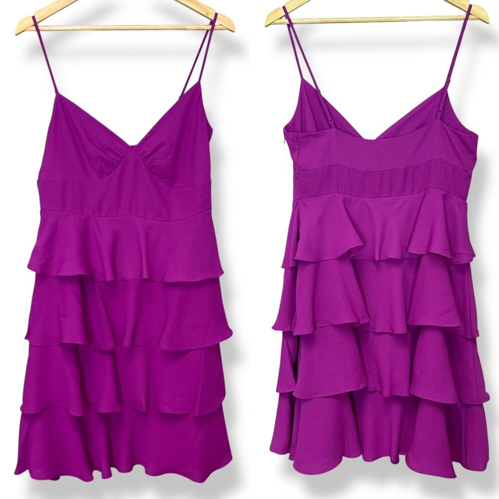 NWT Patricia Field Dress Fuchsia Purple Tiered Ruffles Size‎ 10 Flirty Frills